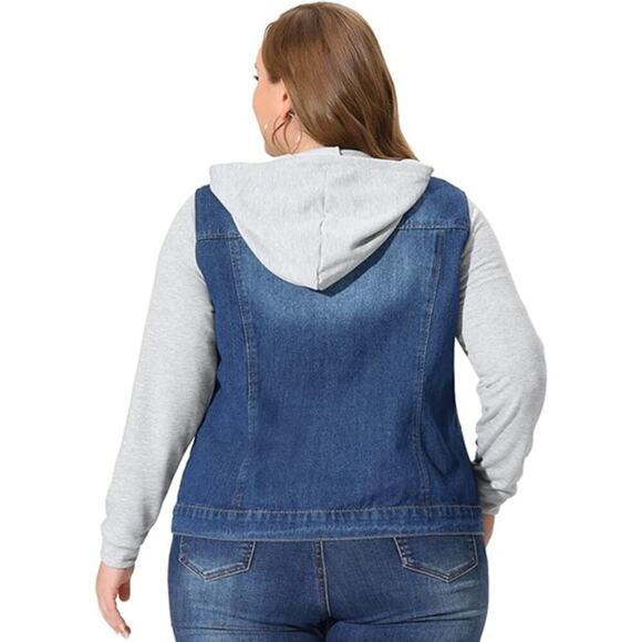 Agnes Orinda Denim Hoodie Jacket Blue / Grey Size 3X NWT - Picture 3 of 11